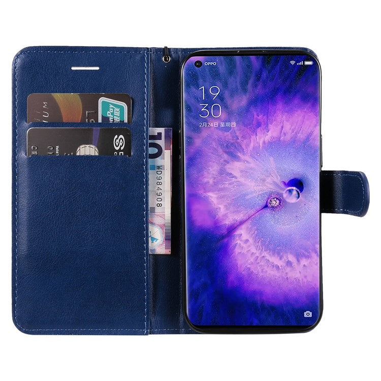 KT Leather Series-2 for Oppo Find X5 Pro PU Leather Detachable Wrist Strap Wallet Case Stand Feature Anti-Scratch Protective Phone Cover - Blue
