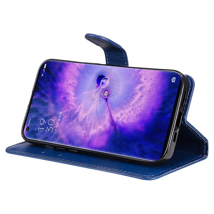 KT Leather Series-2 for Oppo Find X5 Pro PU Leather Detachable Wrist Strap Wallet Case Stand Feature Anti-Scratch Protective Phone Cover - Blue