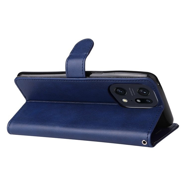 KT Leather Series-2 for Oppo Find X5 Pro PU Leather Detachable Wrist Strap Wallet Case Stand Feature Anti-Scratch Protective Phone Cover - Blue