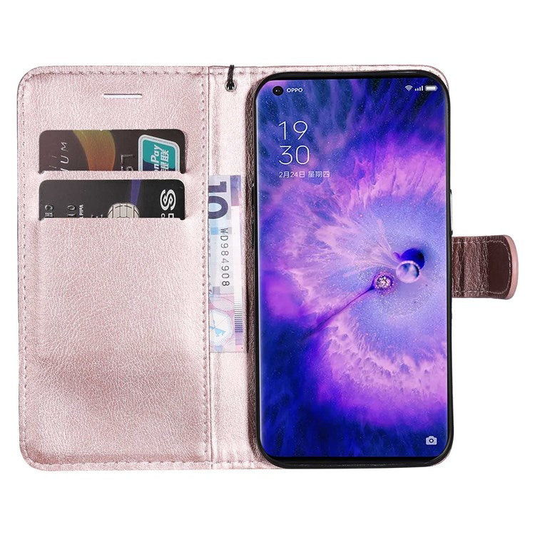 KT Leather Series-2 for Oppo Find X5 Pro PU Leather Detachable Wrist Strap Wallet Case Stand Feature Anti-Scratch Protective Phone Cover - Rose Gold