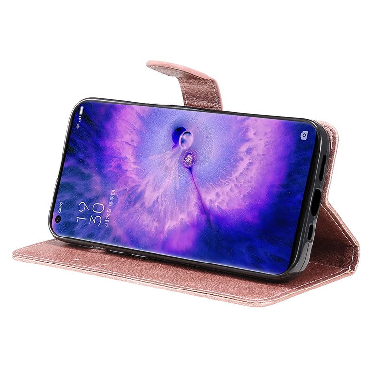 KT Leather Series-2 for Oppo Find X5 Pro PU Leather Detachable Wrist Strap Wallet Case Stand Feature Anti-Scratch Protective Phone Cover - Rose Gold