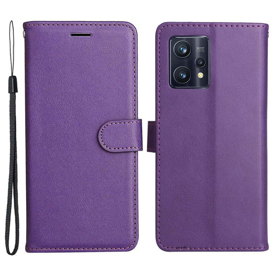 KT Leather Series-2 for Realme 9 Pro+ Wallet Style PU Leather Flip Phone Case Magnetic Closure Handbag Stand Folio Cover with Wrist Strap - Purple