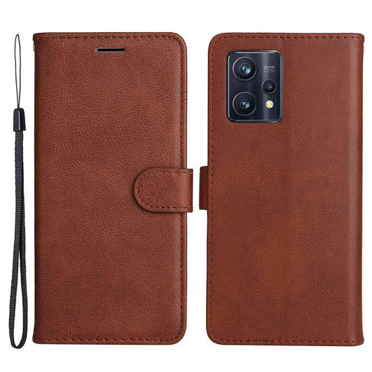KT Leather Series-2 for Realme 9 Pro+ Wallet Style PU Leather Flip Phone Case Magnetic Closure Handbag Stand Folio Cover with Wrist Strap - Brown