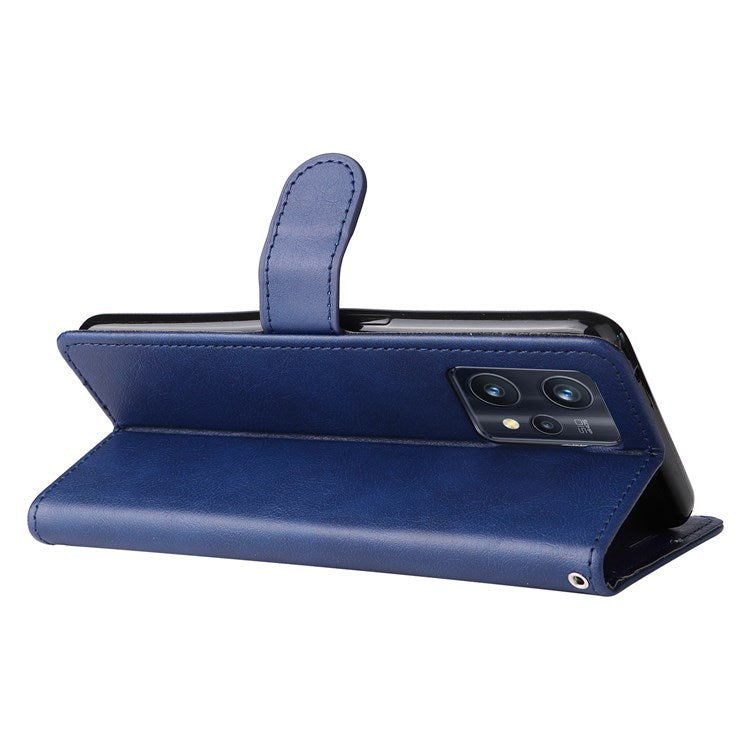 KT Leather Series-2 for Realme 9 Pro+ Wallet Style PU Leather Flip Phone Case Magnetic Closure Handbag Stand Folio Cover with Wrist Strap - Blue