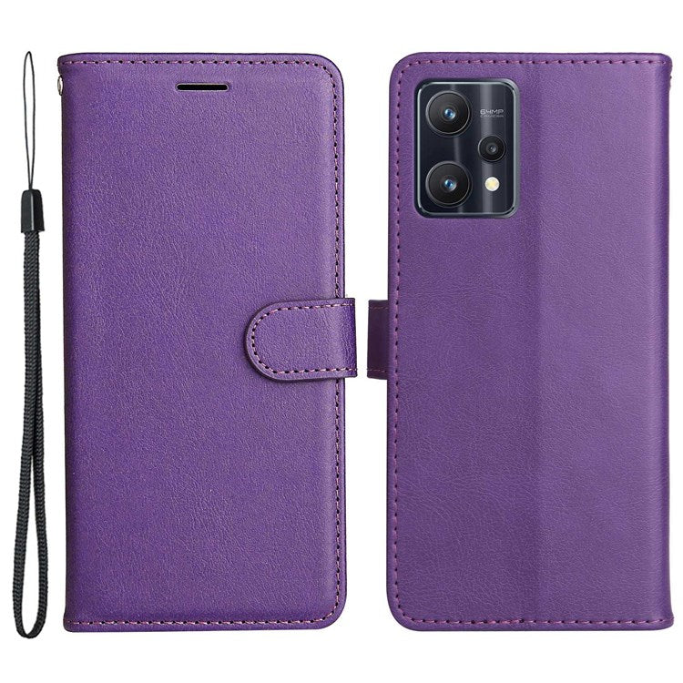 KT Leather Series-2 for Realme 9 Pro 5G / 9 5G / V25 PU Leather + TPU Shockproof Flip Shell Full Protection Wallet Purse Stand Cover with Wrist Strap - Purple