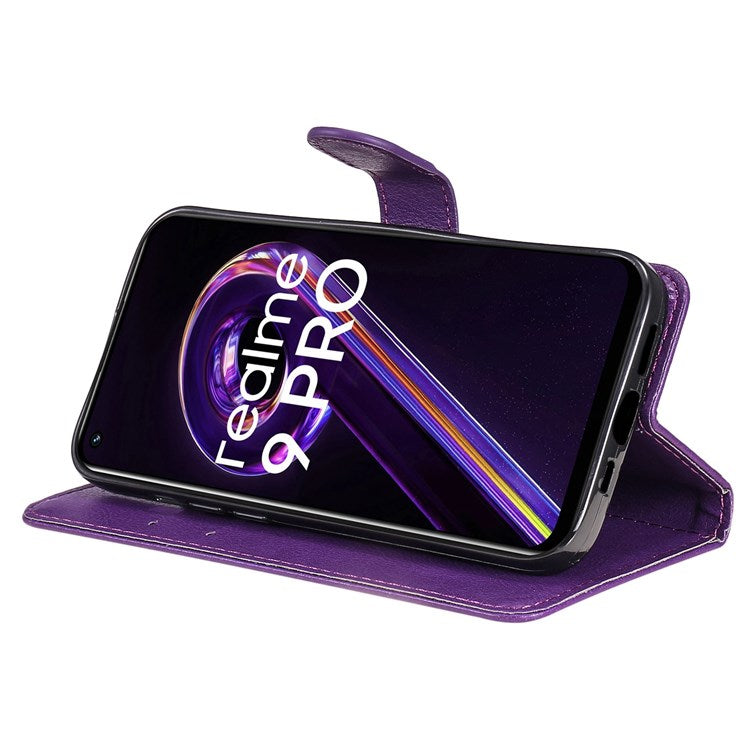 KT Leather Series-2 for Realme 9 Pro 5G / 9 5G / V25 PU Leather + TPU Shockproof Flip Shell Full Protection Wallet Purse Stand Cover with Wrist Strap - Purple