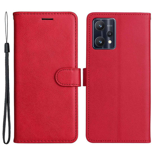 KT Leather Series-2 for Realme 9 Pro 5G / 9 5G / V25 PU Leather + TPU Shockproof Flip Shell Full Protection Wallet Purse Stand Cover with Wrist Strap - Red