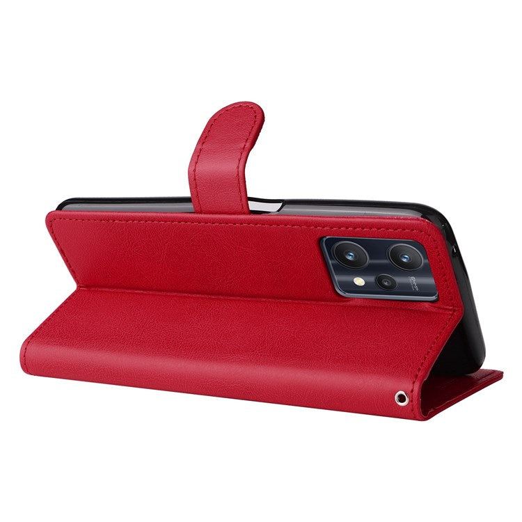 KT Leather Series-2 for Realme 9 Pro 5G / 9 5G / V25 PU Leather + TPU Shockproof Flip Shell Full Protection Wallet Purse Stand Cover with Wrist Strap - Red