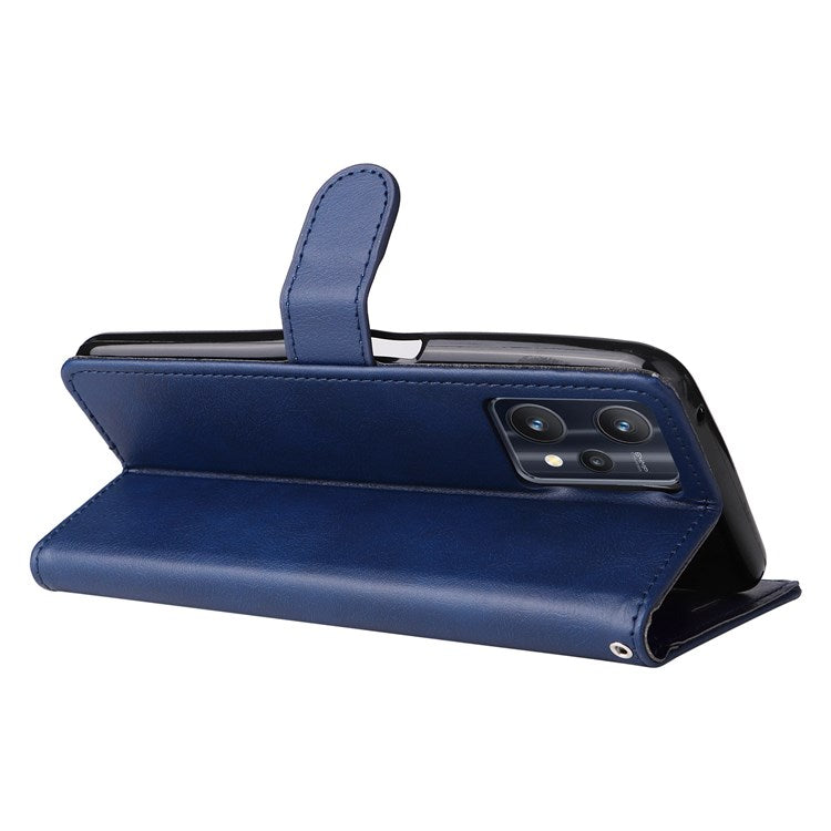 KT Leather Series-2 for Realme 9 Pro 5G / 9 5G / V25 PU Leather + TPU Shockproof Flip Shell Full Protection Wallet Purse Stand Cover with Wrist Strap - Blue