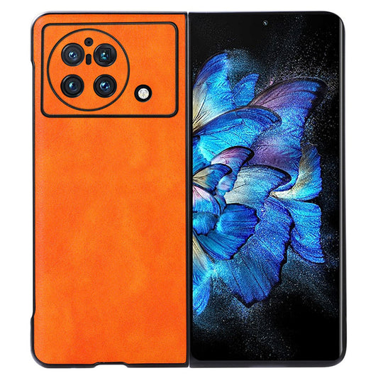 For vivo X Fold Anti-scratch Litchi Texture Cell Phone Case Precise Cutout PU Leather Coated PC Shell - Orange