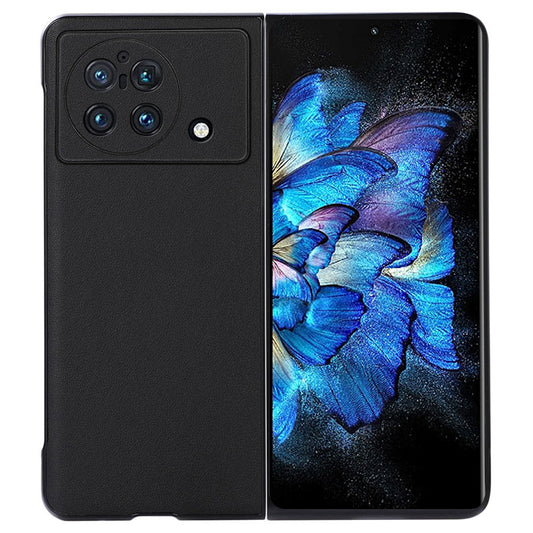 For vivo X Fold Accurate Openings Textured Genuine Leather PC Protective Phone Case Cover - Black