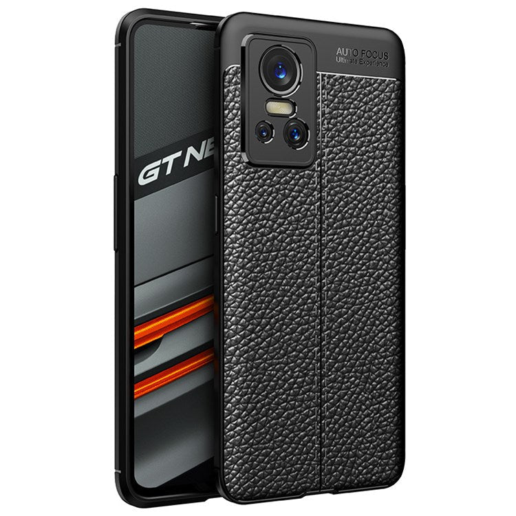 For Realme GT Neo3 Litchi Texture Phone Case Scratch-resistant Flexible TPU Back Cover - Black