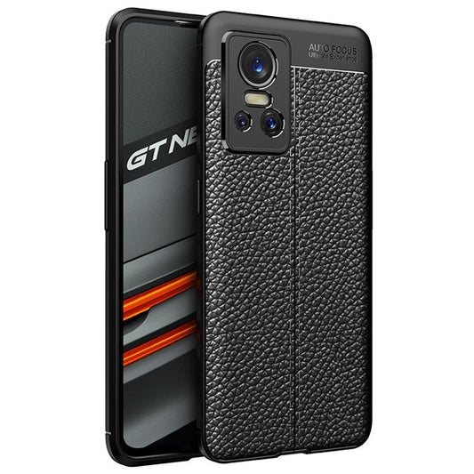 For Realme GT Neo3 Litchi Texture Phone Case Scratch-resistant Flexible TPU Back Cover - Black