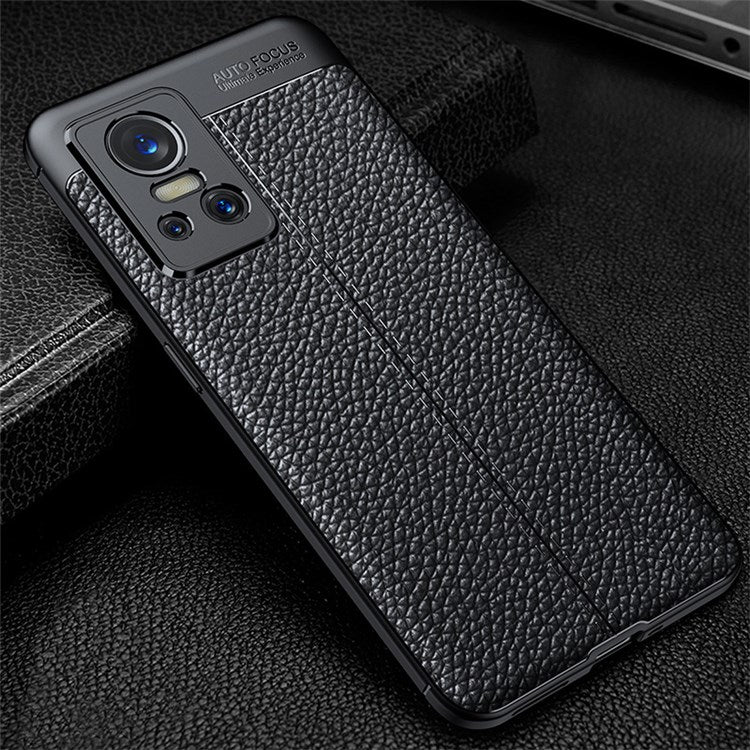 For Realme GT Neo3 Litchi Texture Phone Case Scratch-resistant Flexible TPU Back Cover - Black
