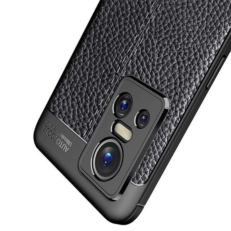 For Realme GT Neo3 Litchi Texture Phone Case Scratch-resistant Flexible TPU Back Cover - Black
