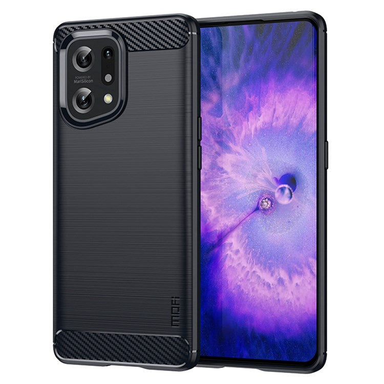 MOFI JK TPU Series-1 for Oppo Find X5 Business Style Carbon Fiber Brushed Surface Phone Case Soft TPU Anti-fall Protective Cover - Blue