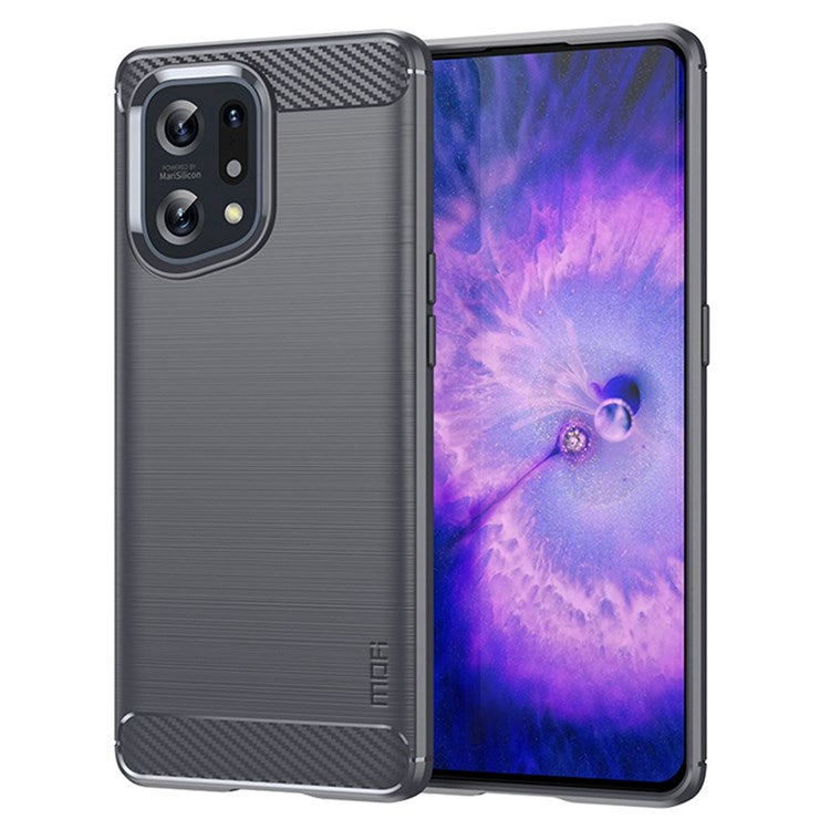 MOFI JK TPU Series-1 for Oppo Find X5 Business Style Carbon Fiber Brushed Surface Phone Case Soft TPU Anti-fall Protective Cover - Grey