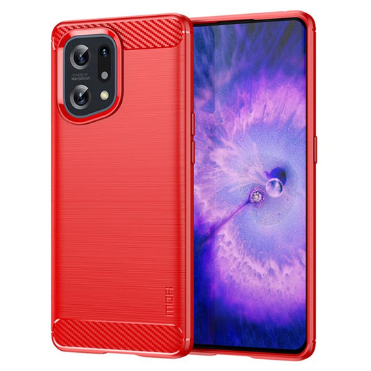 MOFI JK TPU Series-1 for Oppo Find X5 Business Style Carbon Fiber Brushed Surface Phone Case Soft TPU Anti-fall Protective Cover - Red