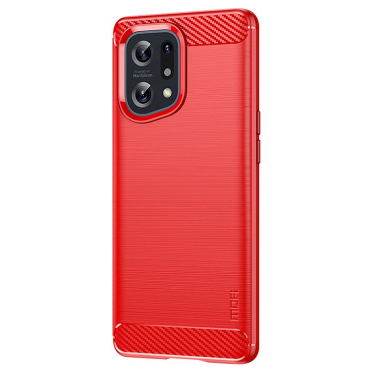 MOFI JK TPU Series-1 for Oppo Find X5 Business Style Carbon Fiber Brushed Surface Phone Case Soft TPU Anti-fall Protective Cover - Red