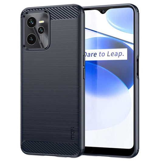 MOFI JK TPU Series-1 for Realme C35 Brushed Surface Carbon Fiber Phone Case Flexible TPU Anti-Scratch Heat Dissipation Back Cover - Blue