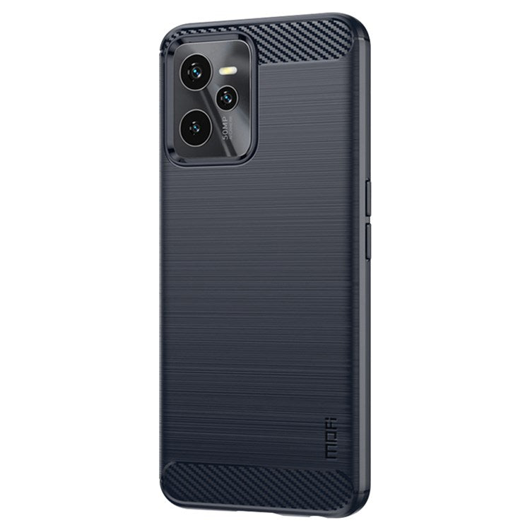 MOFI JK TPU Series-1 for Realme C35 Brushed Surface Carbon Fiber Phone Case Flexible TPU Anti-Scratch Heat Dissipation Back Cover - Blue