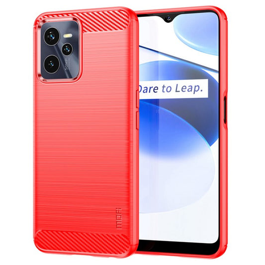 MOFI JK TPU Series-1 for Realme C35 Brushed Surface Carbon Fiber Phone Case Flexible TPU Anti-Scratch Heat Dissipation Back Cover - Red