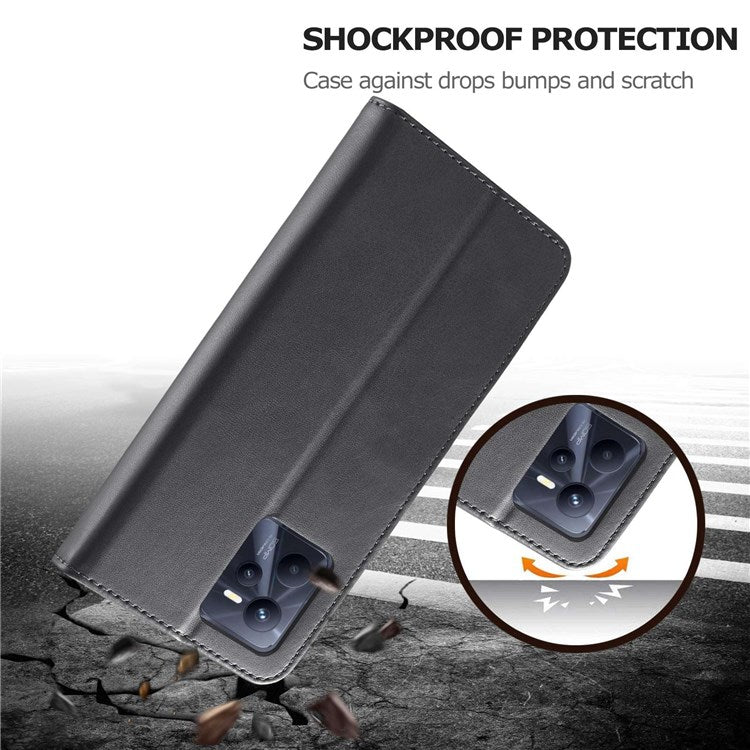 LC.IMEEKE for Realme C35 Textured PU Leather Flip Folio Anti-drop Stand Wallet Case Mobile Phone Case Cover - Black