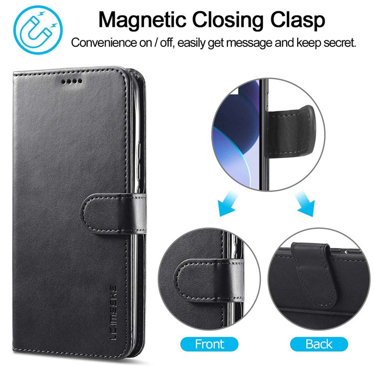 LC.IMEEKE for Realme C35 Textured PU Leather Flip Folio Anti-drop Stand Wallet Case Mobile Phone Case Cover - Black
