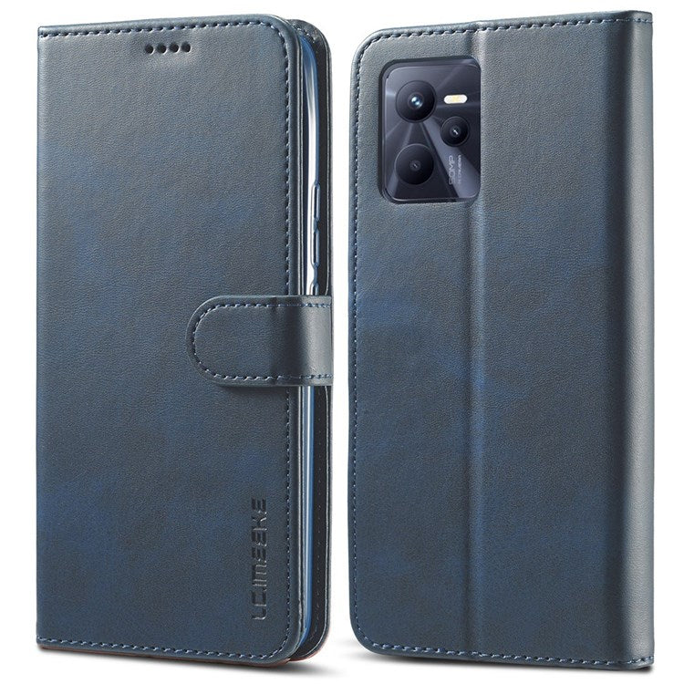 LC.IMEEKE for Realme C35 Textured PU Leather Flip Folio Anti-drop Stand Wallet Case Mobile Phone Case Cover - Blue