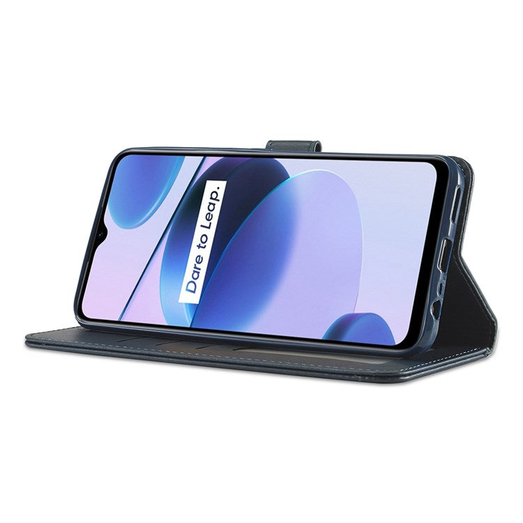 LC.IMEEKE for Realme C35 Textured PU Leather Flip Folio Anti-drop Stand Wallet Case Mobile Phone Case Cover - Blue