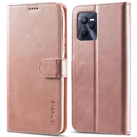 LC.IMEEKE for Realme C35 Textured PU Leather Flip Folio Anti-drop Stand Wallet Case Mobile Phone Case Cover - Pink