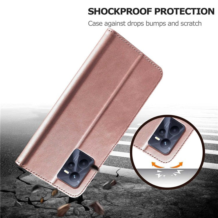 LC.IMEEKE for Realme C35 Textured PU Leather Flip Folio Anti-drop Stand Wallet Case Mobile Phone Case Cover - Pink