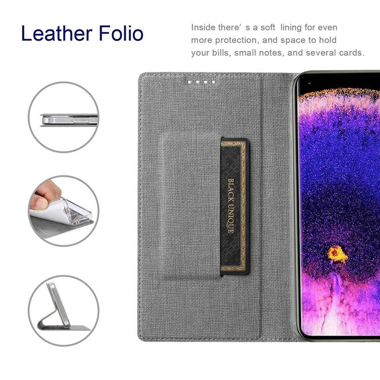 VILI DMX Series for Oppo Find X5 PU Leather Phone Case, Card Holder Stand Shockproof Protective Cover - Grey