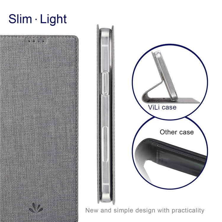 VILI DMX Series for Oppo Find X5 PU Leather Phone Case, Card Holder Stand Shockproof Protective Cover - Grey