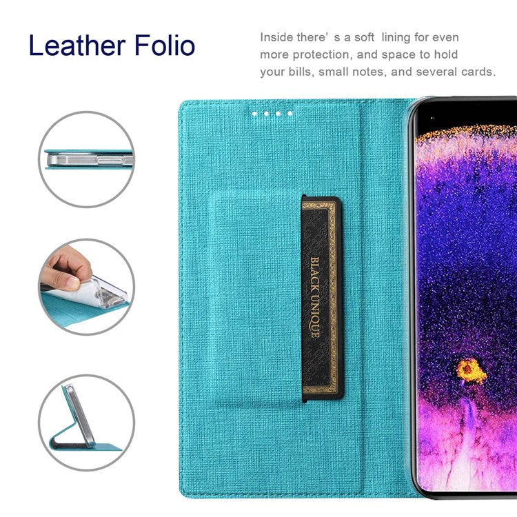 VILI DMX Series for Oppo Find X5 PU Leather Phone Case, Card Holder Stand Shockproof Protective Cover - Blue