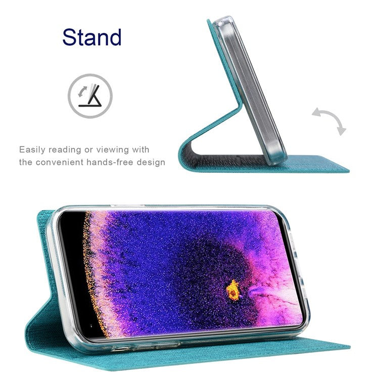 VILI DMX Series for Oppo Find X5 PU Leather Phone Case, Card Holder Stand Shockproof Protective Cover - Blue
