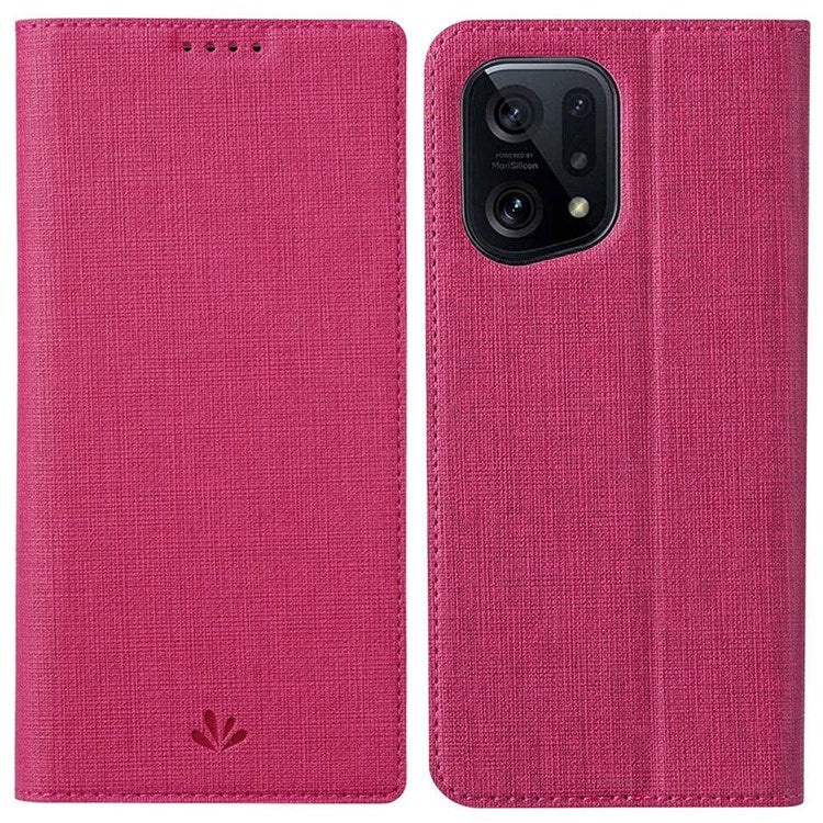 VILI DMX Series for Oppo Find X5 PU Leather Phone Case, Card Holder Stand Shockproof Protective Cover - Rose