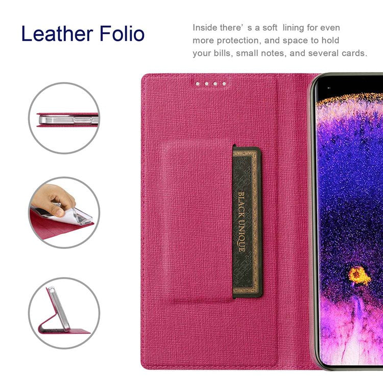 VILI DMX Series for Oppo Find X5 PU Leather Phone Case, Card Holder Stand Shockproof Protective Cover - Rose
