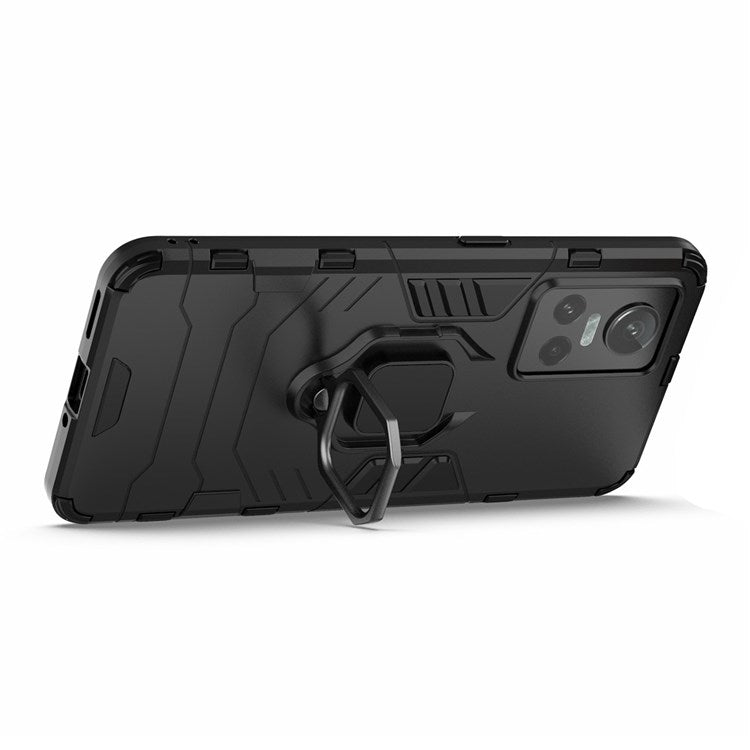 For Realme GT Neo3 Scratch-resistant Anti-drop Soft TPU + Hard PC Cover Ring Holder Kickstand Phone Case - Black