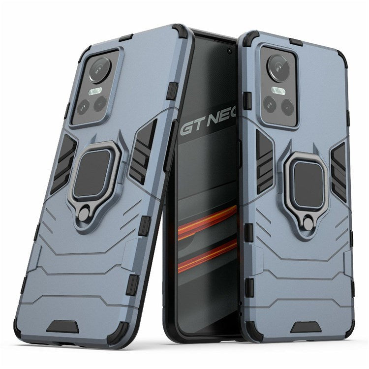 For Realme GT Neo3 Scratch-resistant Anti-drop Soft TPU + Hard PC Cover Ring Holder Kickstand Phone Case - Blue