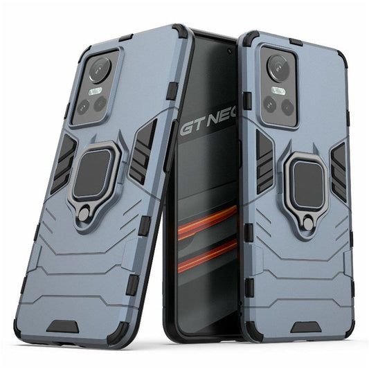 For Realme GT Neo3 Scratch-resistant Anti-drop Soft TPU + Hard PC Cover Ring Holder Kickstand Phone Case - Blue