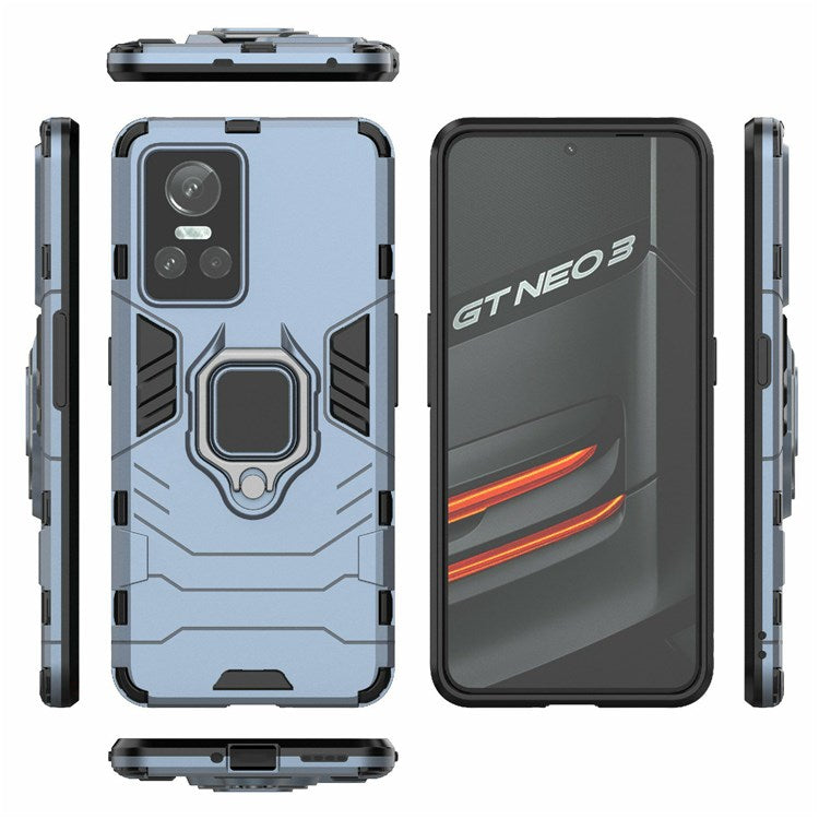 For Realme GT Neo3 Scratch-resistant Anti-drop Soft TPU + Hard PC Cover Ring Holder Kickstand Phone Case - Blue