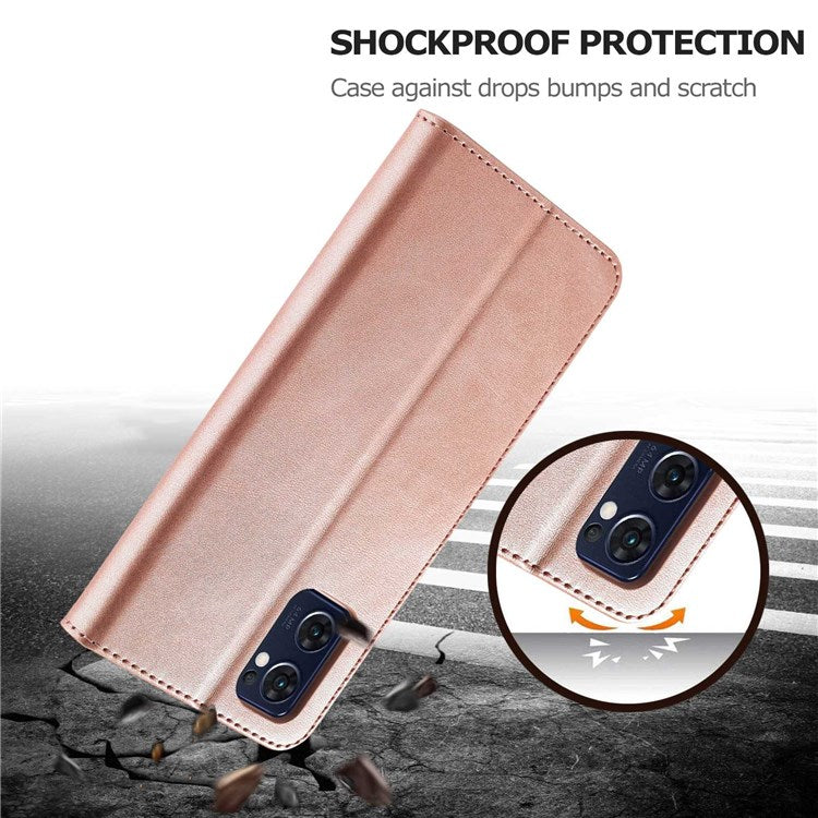 LC.IMEEKE For Oppo Reno7 5G (Global)/Find X5 Lite Textured PU Leather Stand Wallet Phone Case Folio Flip Cover - Pink