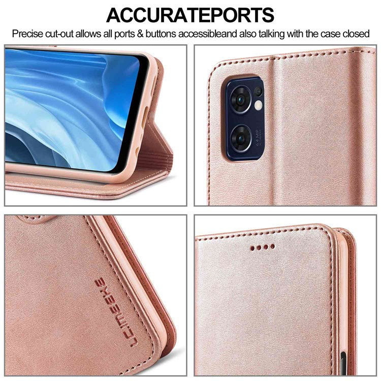 LC.IMEEKE For Oppo Reno7 5G (Global)/Find X5 Lite Textured PU Leather Stand Wallet Phone Case Folio Flip Cover - Pink