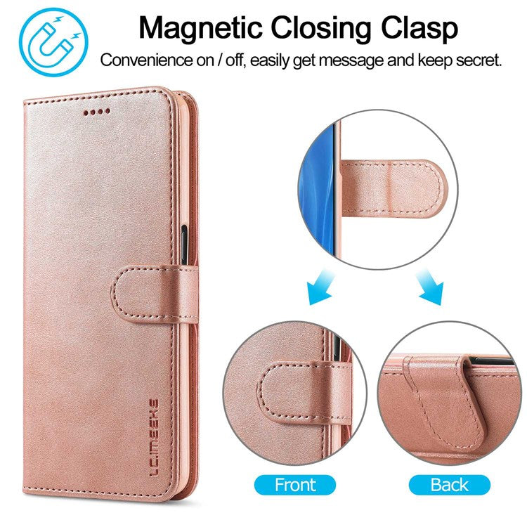 LC.IMEEKE For Oppo Reno7 5G (Global)/Find X5 Lite Textured PU Leather Stand Wallet Phone Case Folio Flip Cover - Pink
