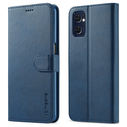LC.IMEEKE For Oppo Reno7 5G (Global)/Find X5 Lite Textured PU Leather Stand Wallet Phone Case Folio Flip Cover - Blue