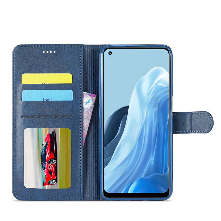 LC.IMEEKE For Oppo Reno7 5G (Global)/Find X5 Lite Textured PU Leather Stand Wallet Phone Case Folio Flip Cover - Blue
