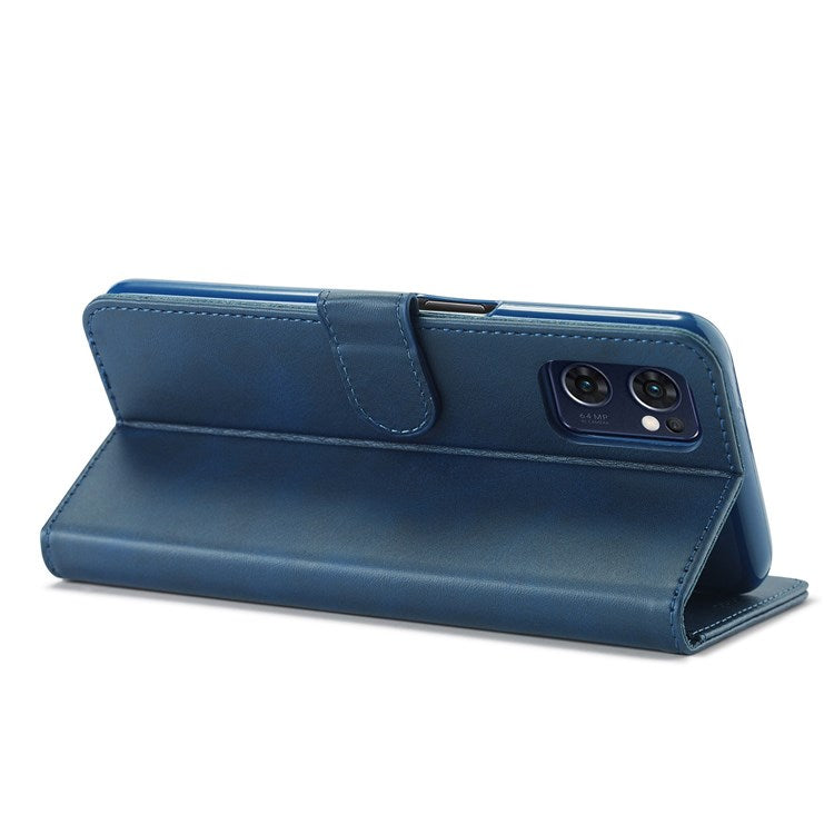 LC.IMEEKE For Oppo Reno7 5G (Global)/Find X5 Lite Textured PU Leather Stand Wallet Phone Case Folio Flip Cover - Blue