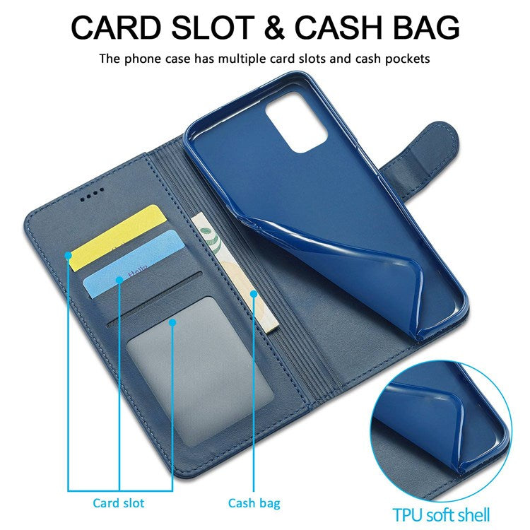 LC.IMEEKE For Oppo Reno7 5G (Global)/Find X5 Lite Textured PU Leather Stand Wallet Phone Case Folio Flip Cover - Blue