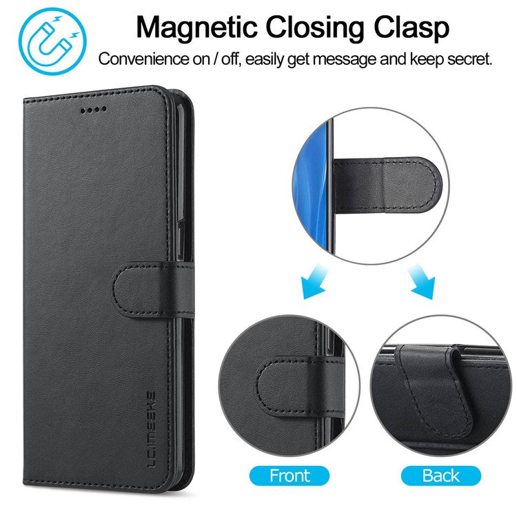 LC.IMEEKE For Oppo Reno7 5G (Global)/Find X5 Lite Textured PU Leather Stand Wallet Phone Case Folio Flip Cover - Black